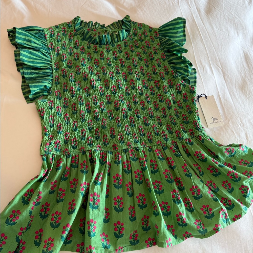 Printfresh Green Blossom Peplum Blouse with Ruffled Sleeves